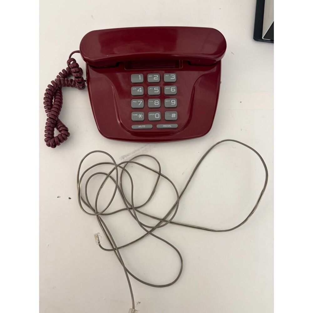 vtg. 1980's style red rush button desk telephone